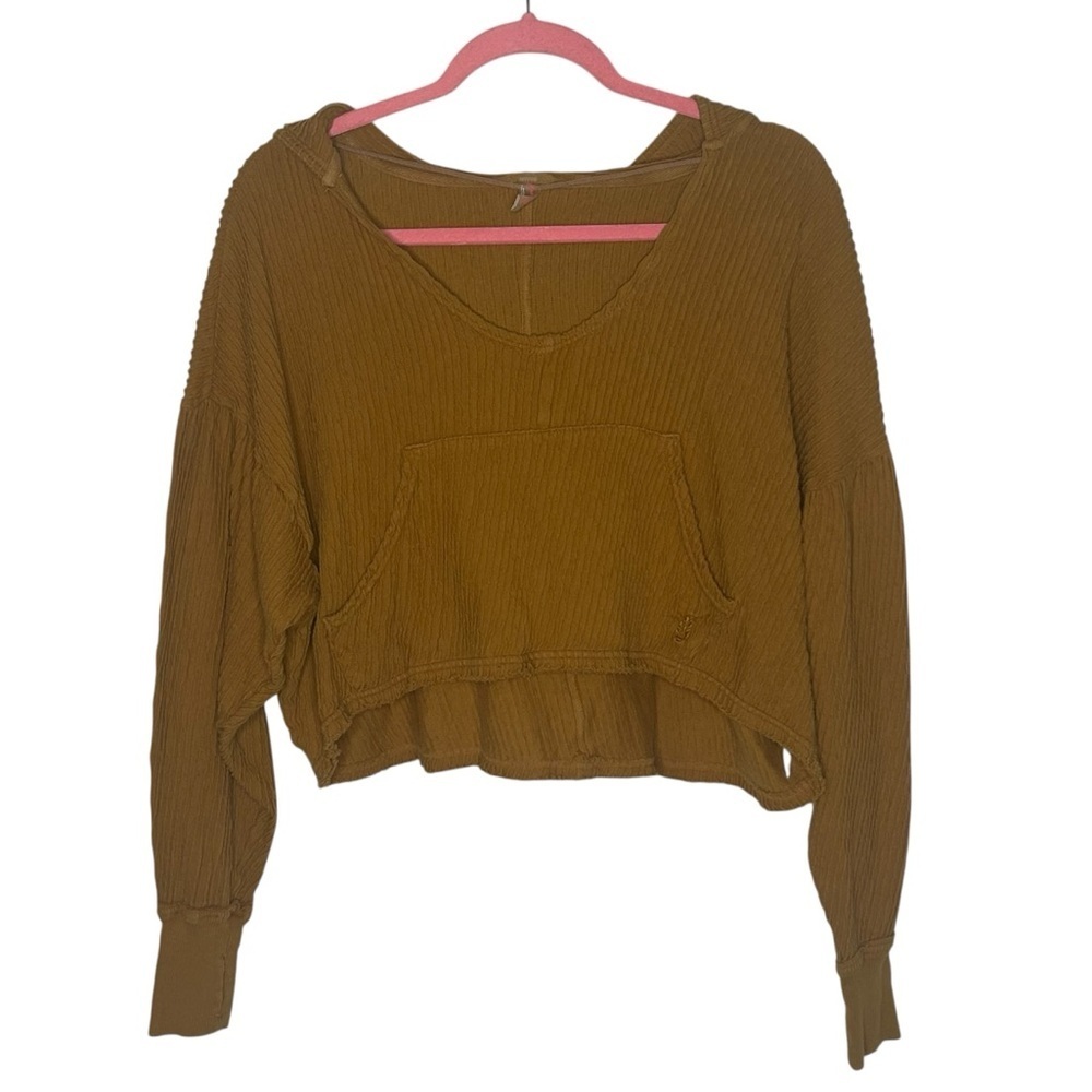 Free People Movement V-Neck Hooded Pullover Long
sleeve Sweatshirt-Ribbed